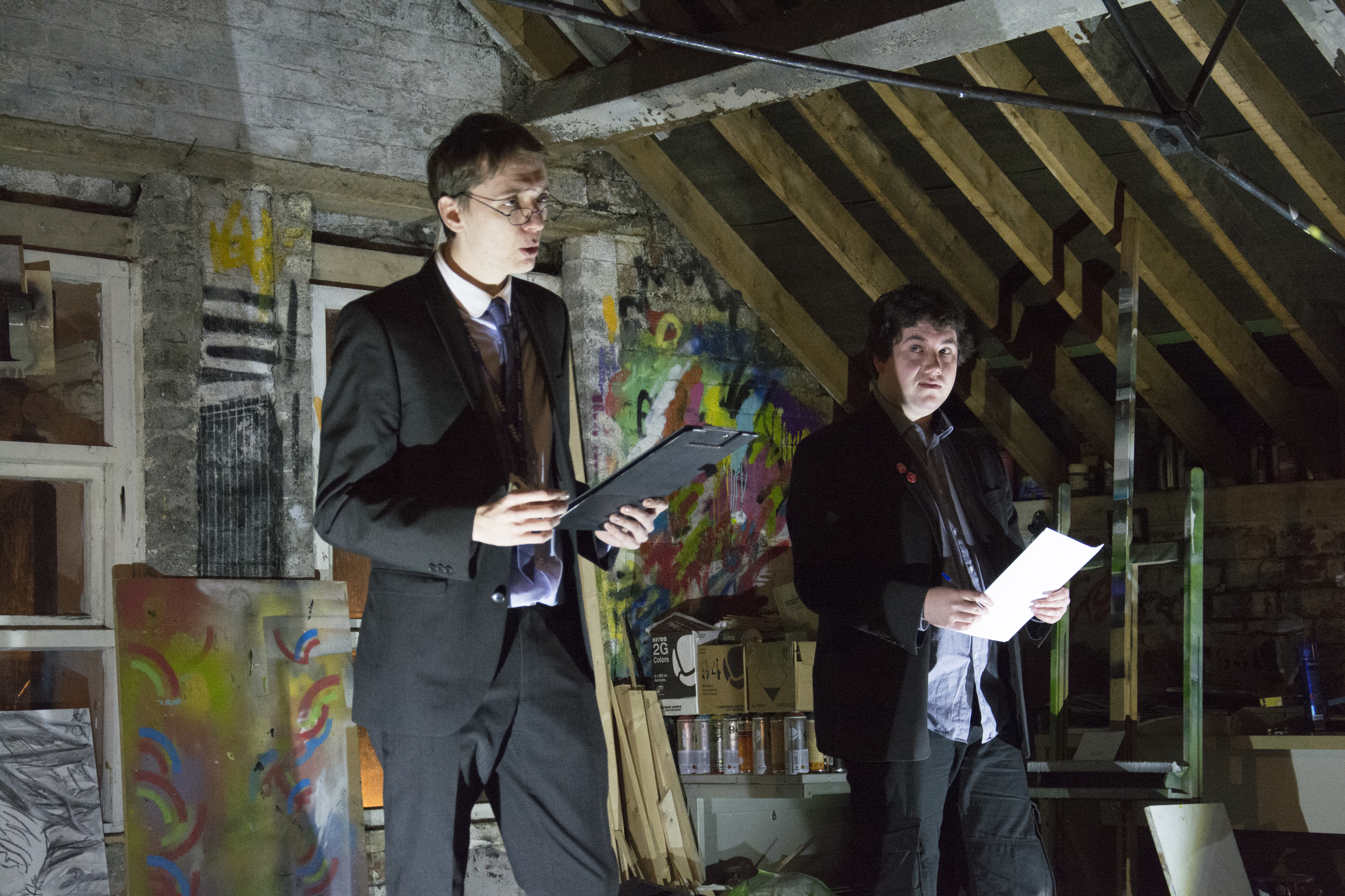 Christopher Goodfellows from The Department of Humorous Affairs (Aaron Marshall) and MC Marcus Keeley, LOFT, February 2015