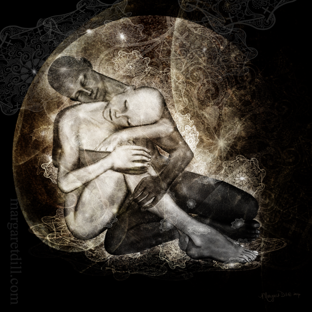 Entangaled- An ethereal dreamlike spiritual portrait in soft browns and cream , is part of my spiritual beings of light collection. Artwork by Margaret Dill #Visionaryart #Visionaryartspiritual #Visionaryartmystical #Margaretdill