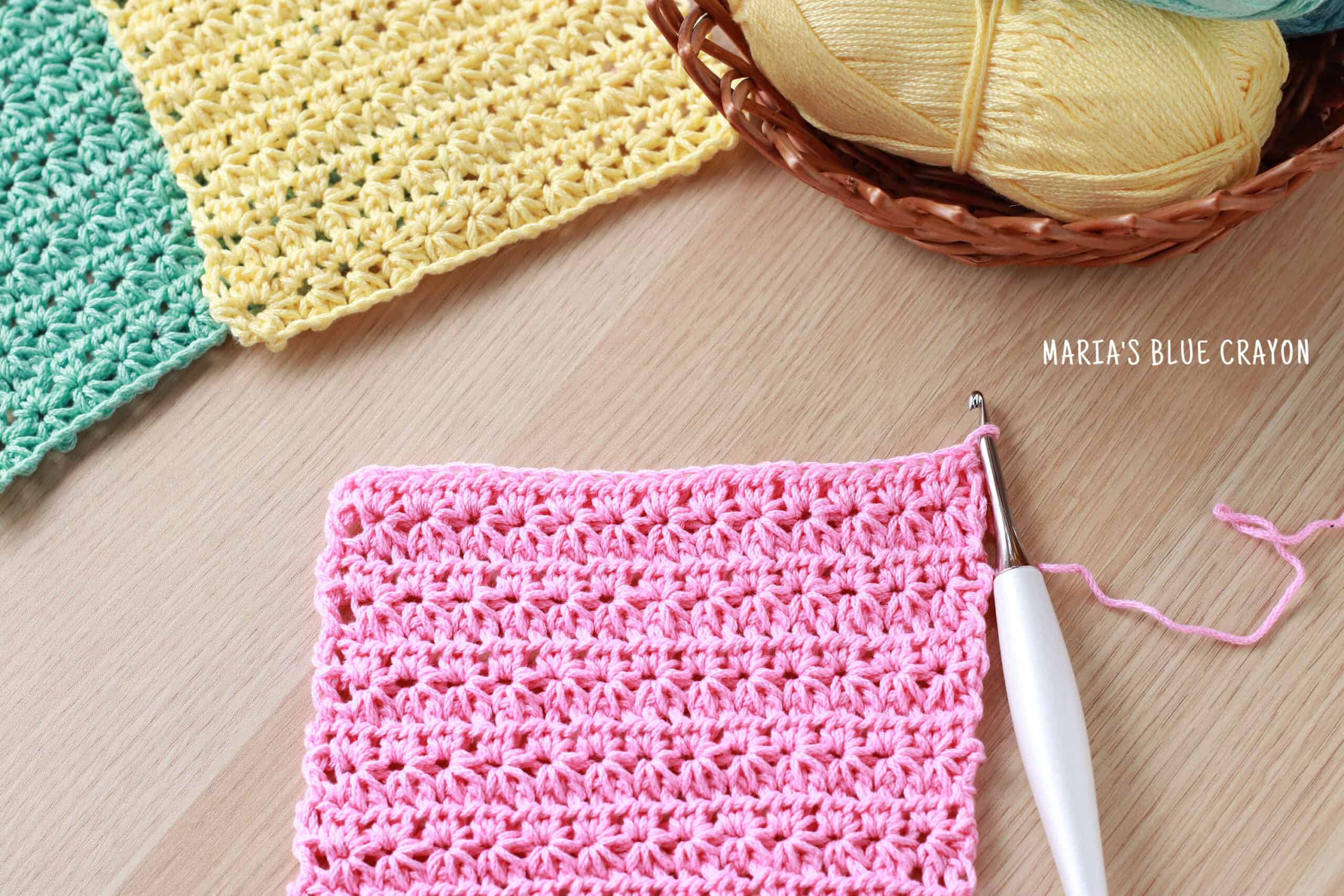 It can be a little tricky to get the hang of, but once you’ve got it down, it’s really fun to work and makes such a pretty fabric. How To Crochet The Star Stitch Maria S Blue Crayon