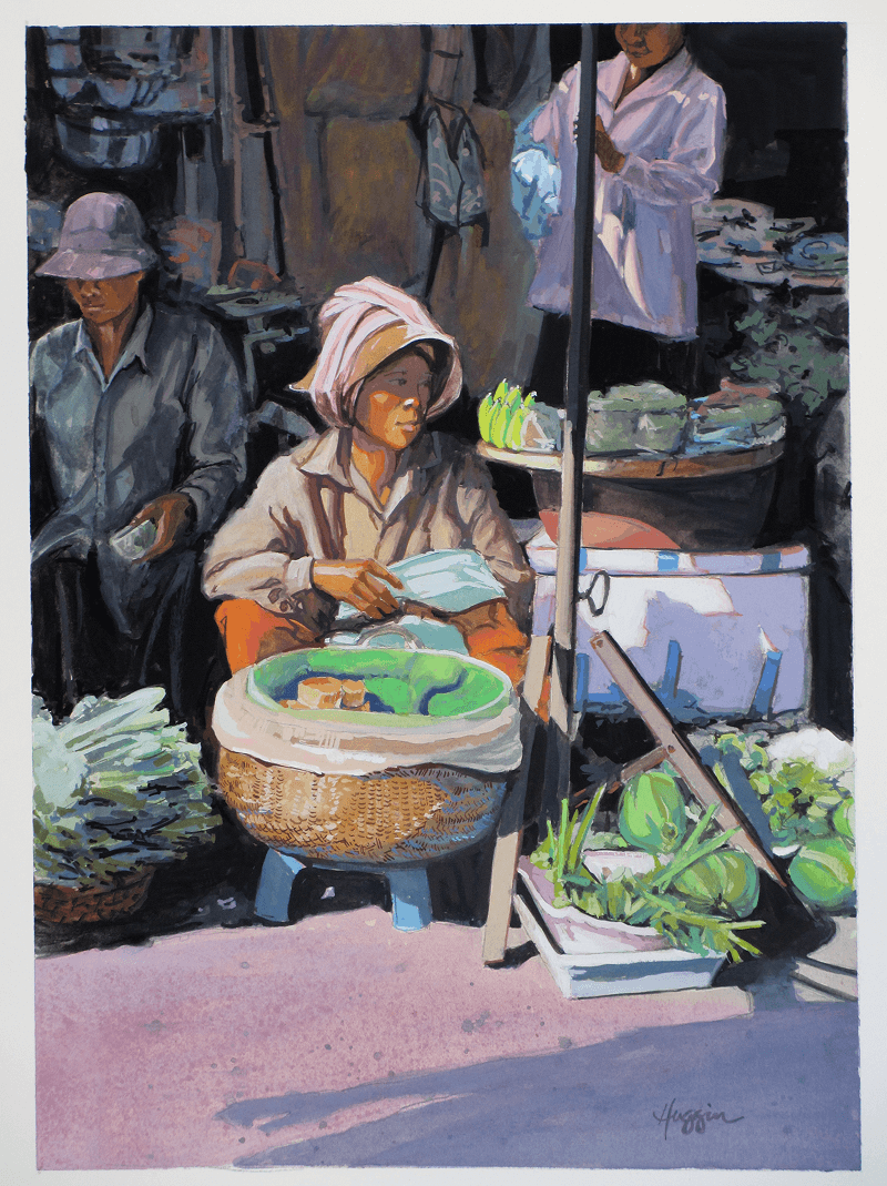 Cambodian Vendor 2, Gouache,10” x 14