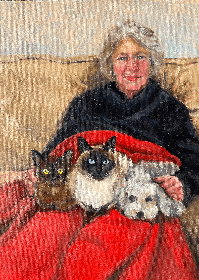 Self Portrait with the Kids, Oils, 11 x 14”