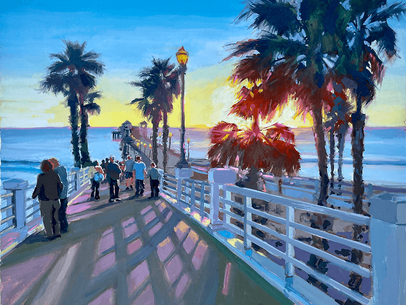 Oceanside Pier, Gouache, 11” x 14”