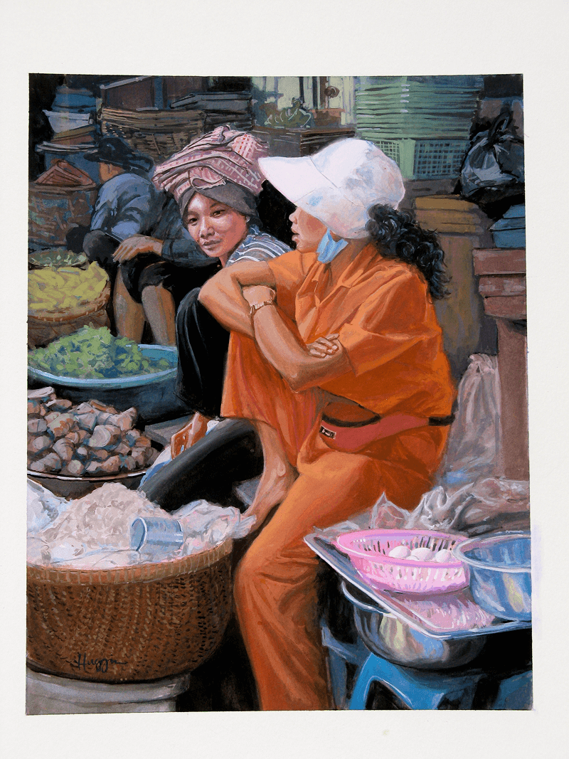 Vendor in Orange, Gouache, 11” x 14”