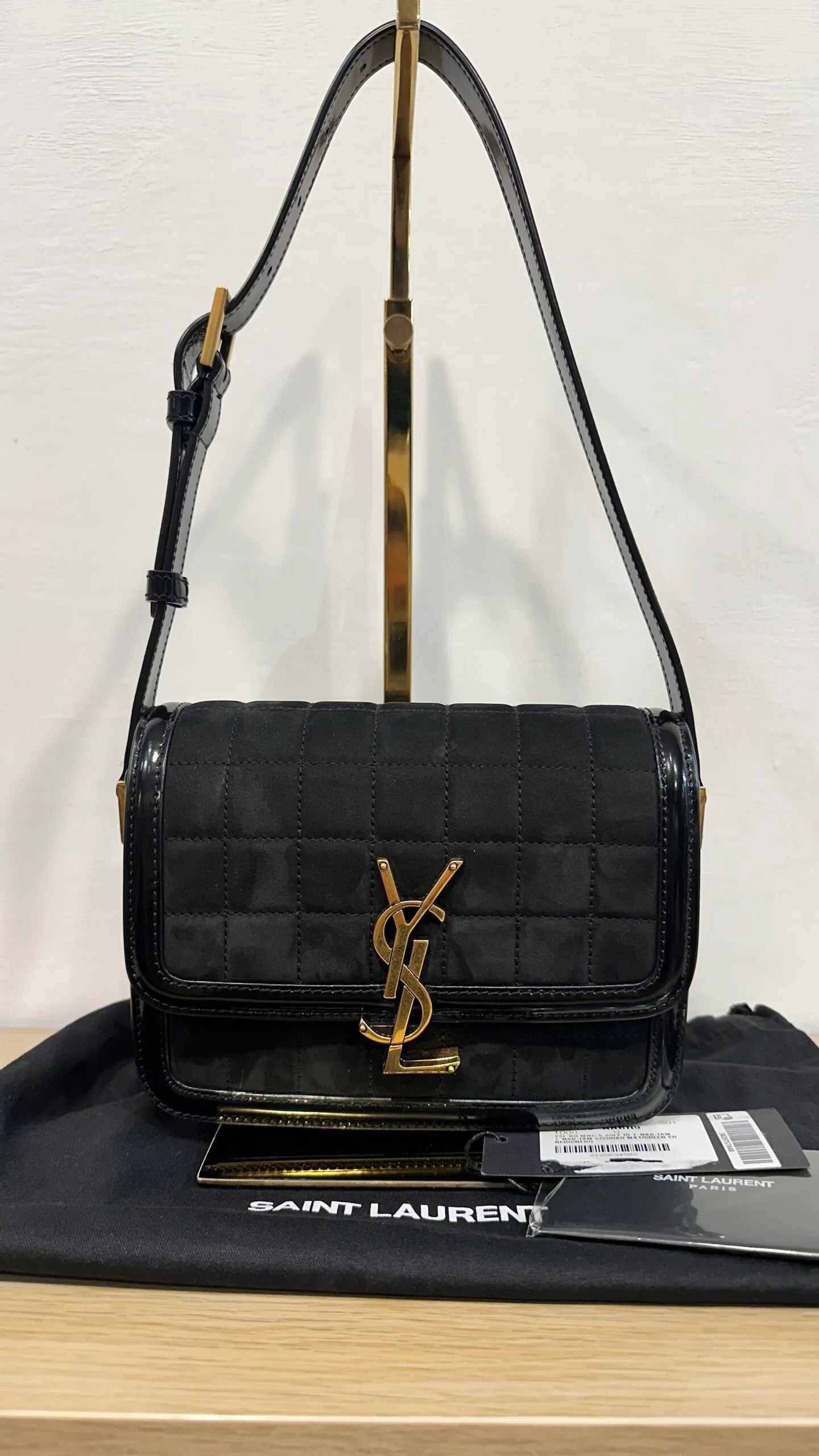 SAINT LAURENT Borsa YSL Solferino mini nera in suede — DelixGo Luxury Bags