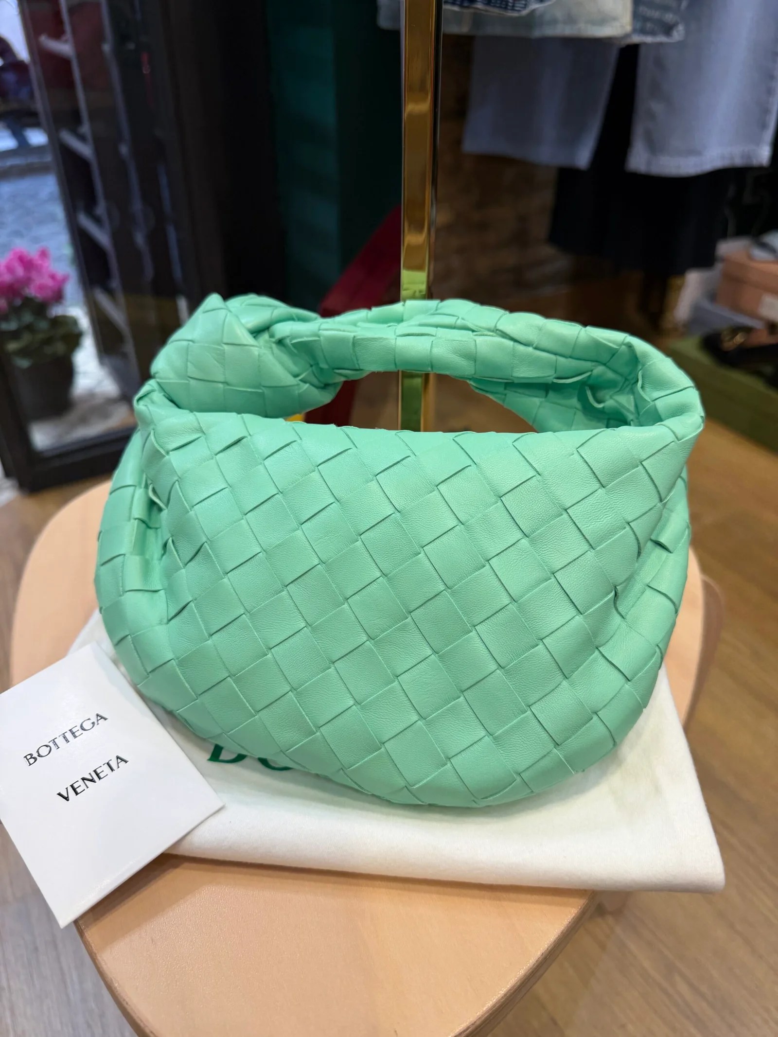 BOTTEGA VENETA Mini Jodie in pelle intrecciata verde acqua — DelixGo Luxury Bags