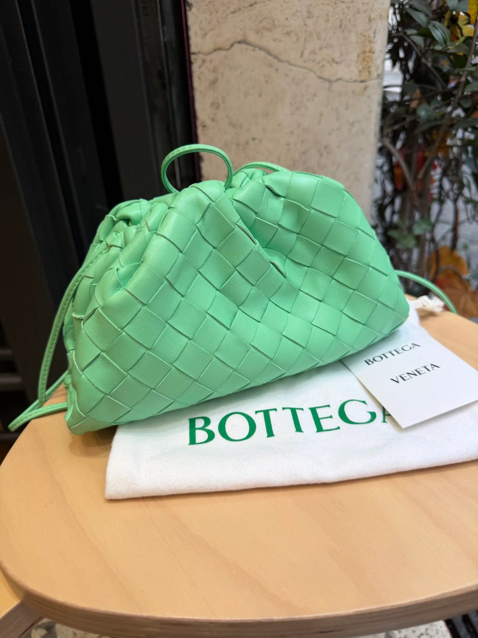 BOTTEGA VENETA Mini Pouch in pelle intrecciata verde acqua — DelixGo Luxury Bags