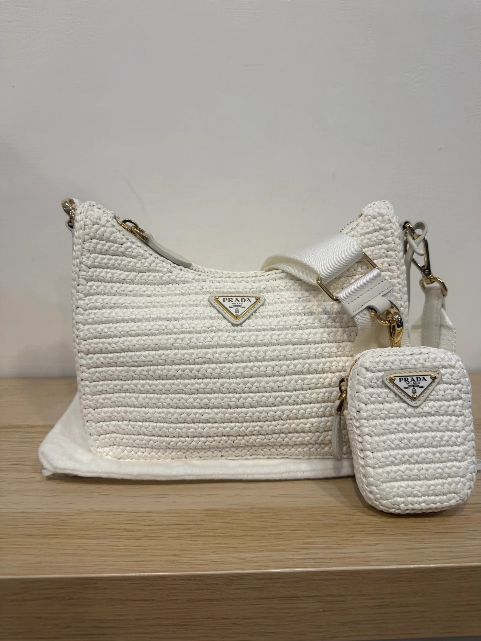 PRADA Re-Edition 2005 in crochet rafia bianca — DelixGo Luxury Bags