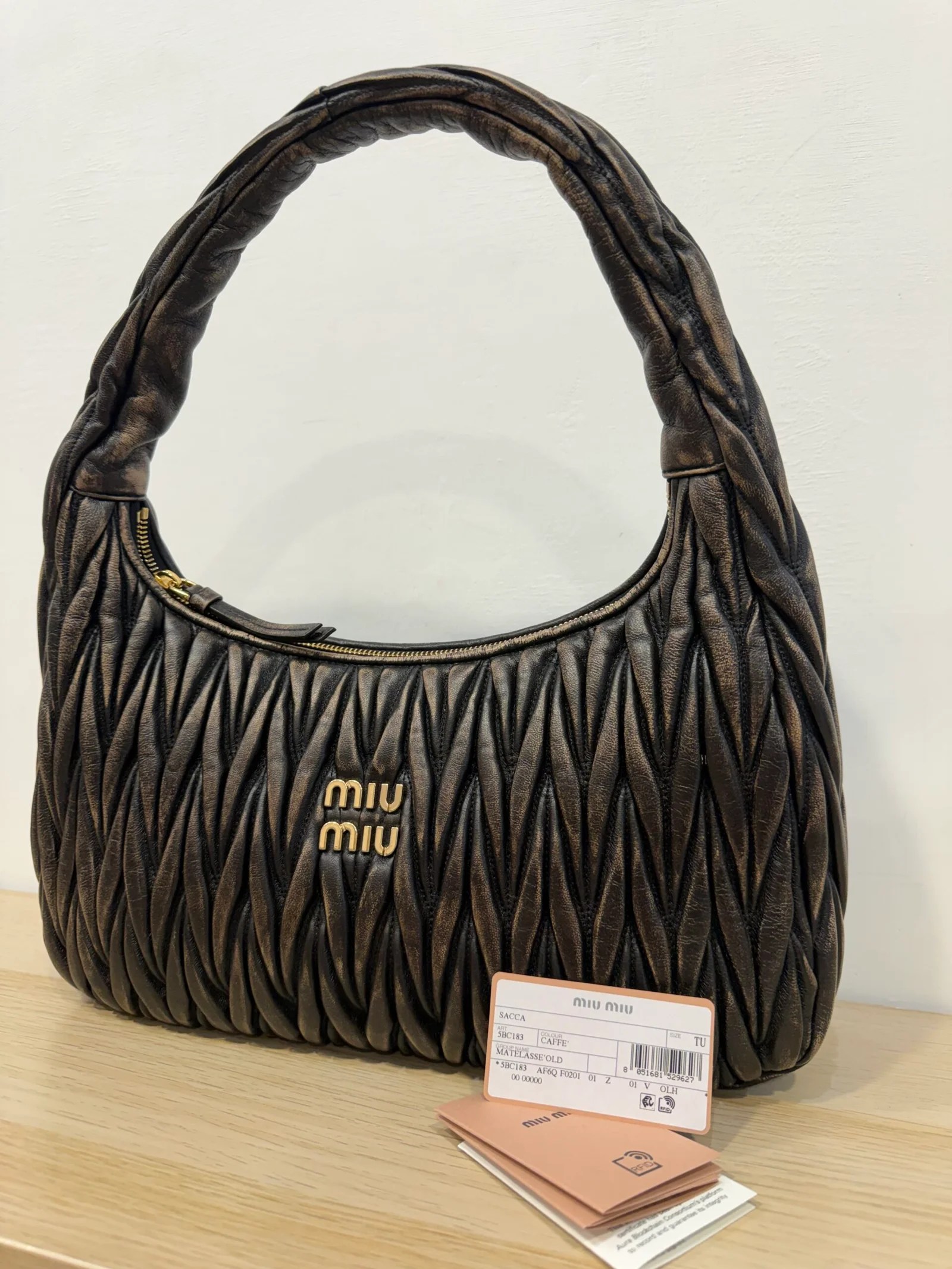 MIU MIU Bag Wander in nappa matelassé color coffee — DelixGo Luxury Bags
