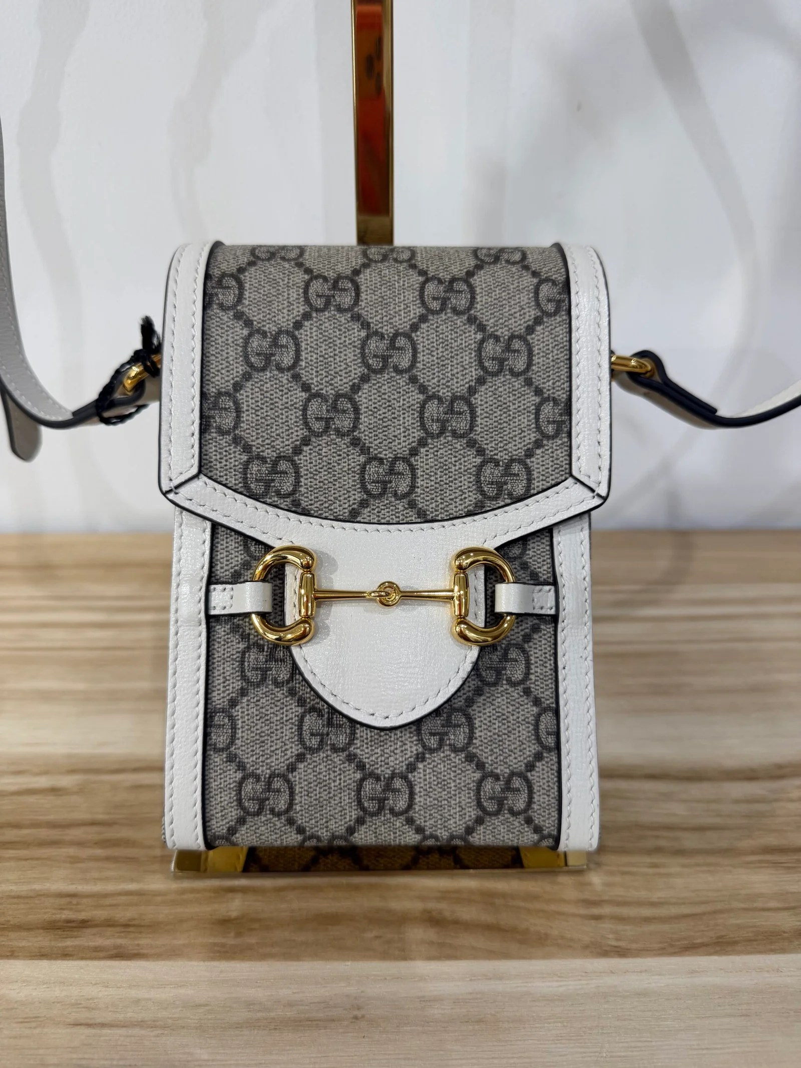 GUCCI Horsebit 1955 Mini Bag in canvas e pelle bianca — DelixGo Luxury Bags