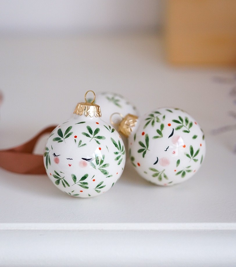 White with Greenery Bauble