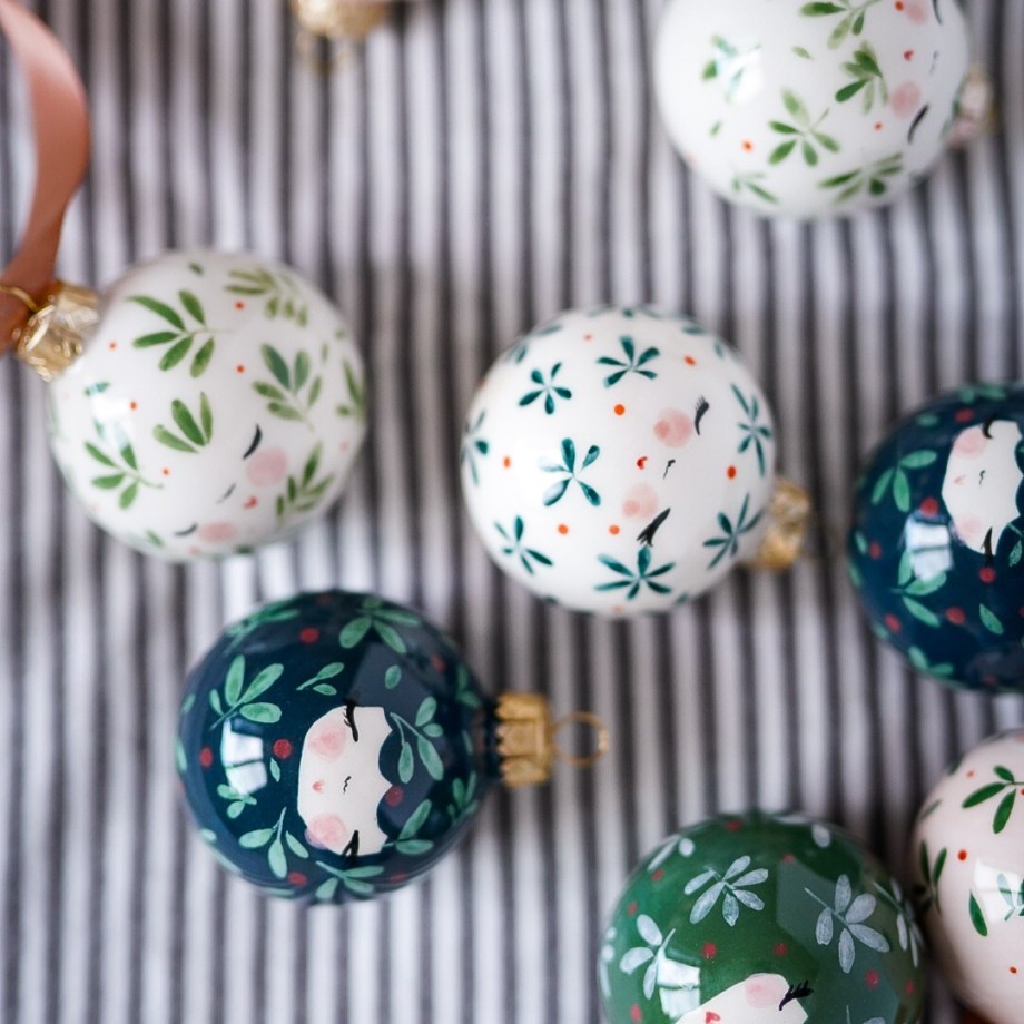 White with Greenery Bauble