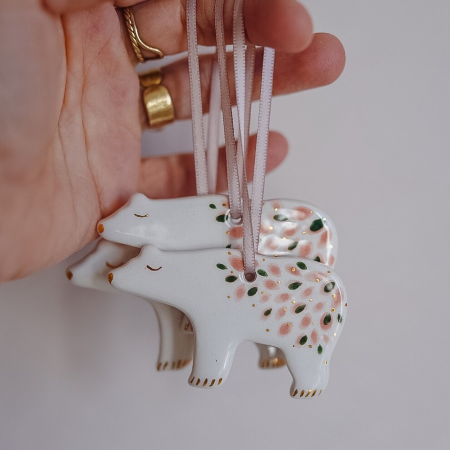 Set of 2 - Pink Polar Bear Ornaments
