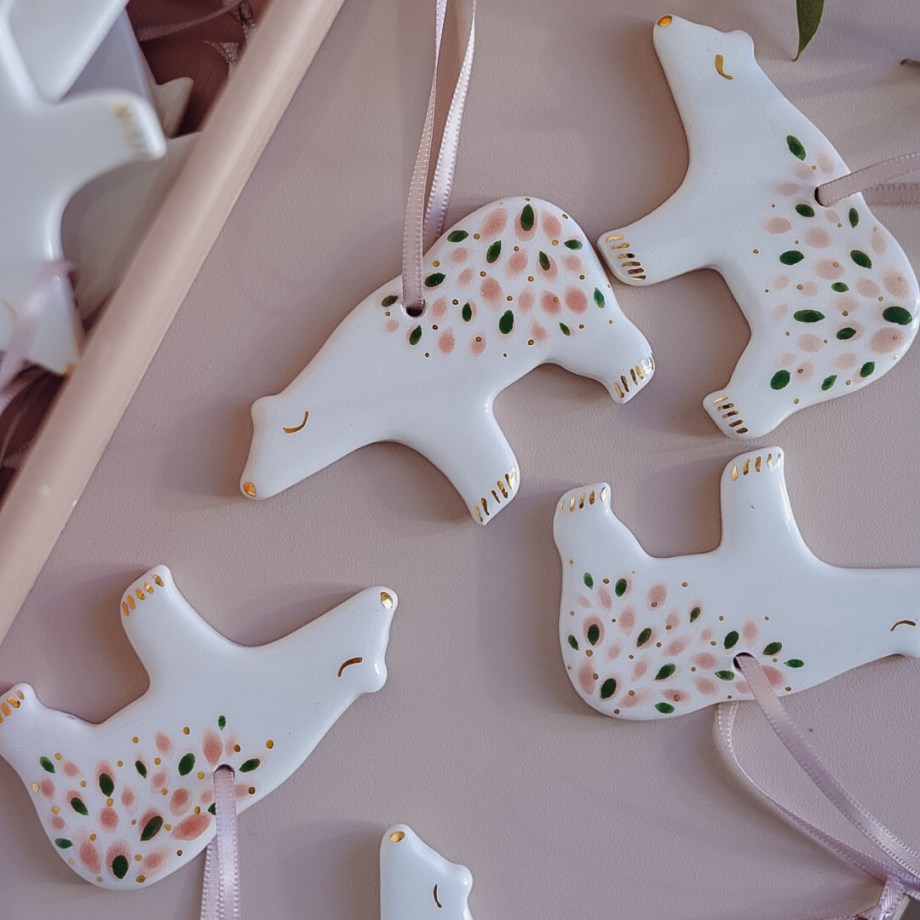 Set of 2 - Pink Polar Bear Ornaments