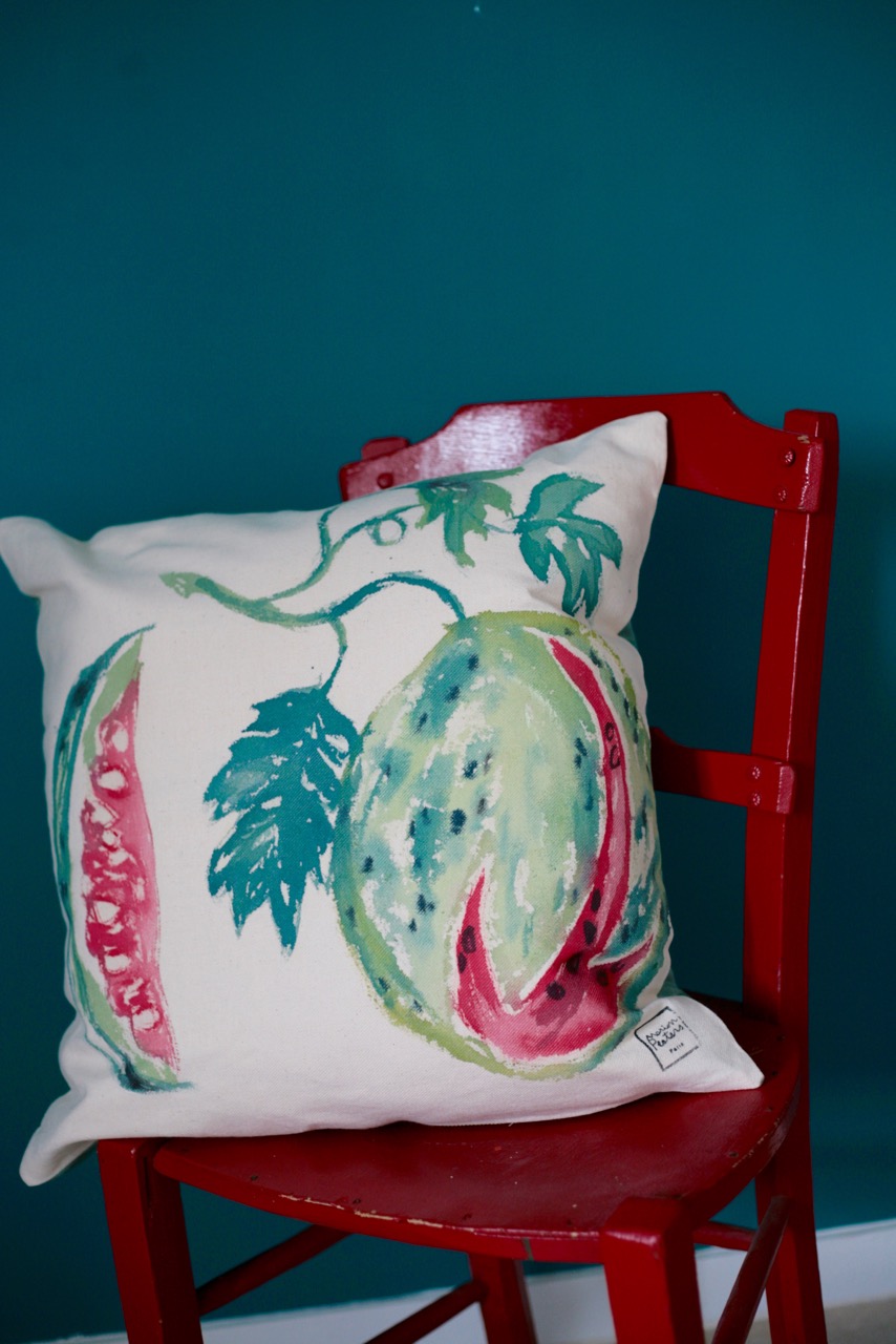 "pastèque" - 50x50cm - dos en coton vert émeraude - 58€