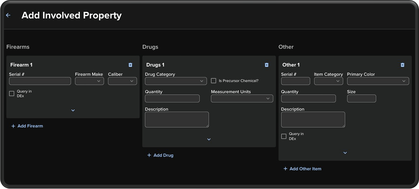First responder Involved Property screen