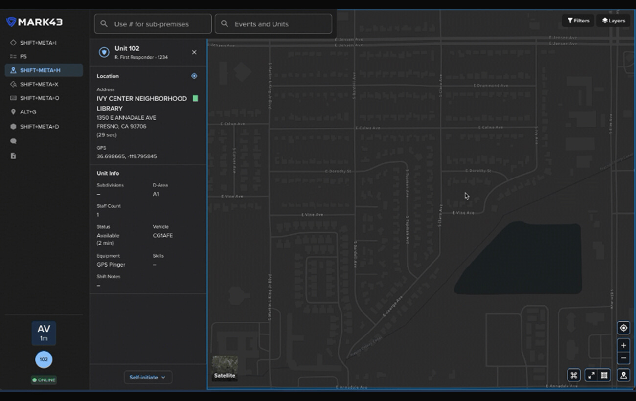 First responder Navigate Map Focus on Unit screen