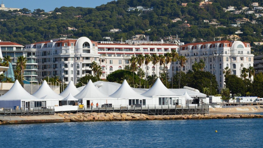Queue outside the Palais des Festivals in Cannes on a working market morning