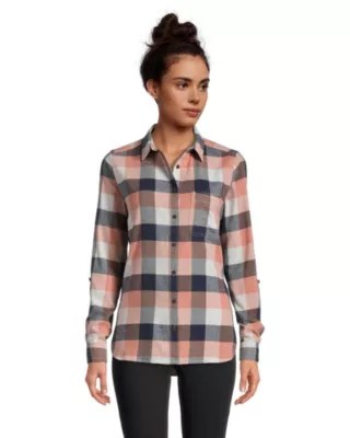 womens long sleeve flannel shirt marks on women's fitted plaid shirt