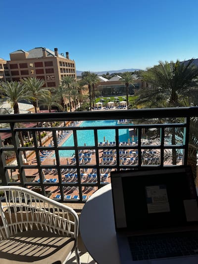 The Renassaince Esmarelda, balcony view with laptop