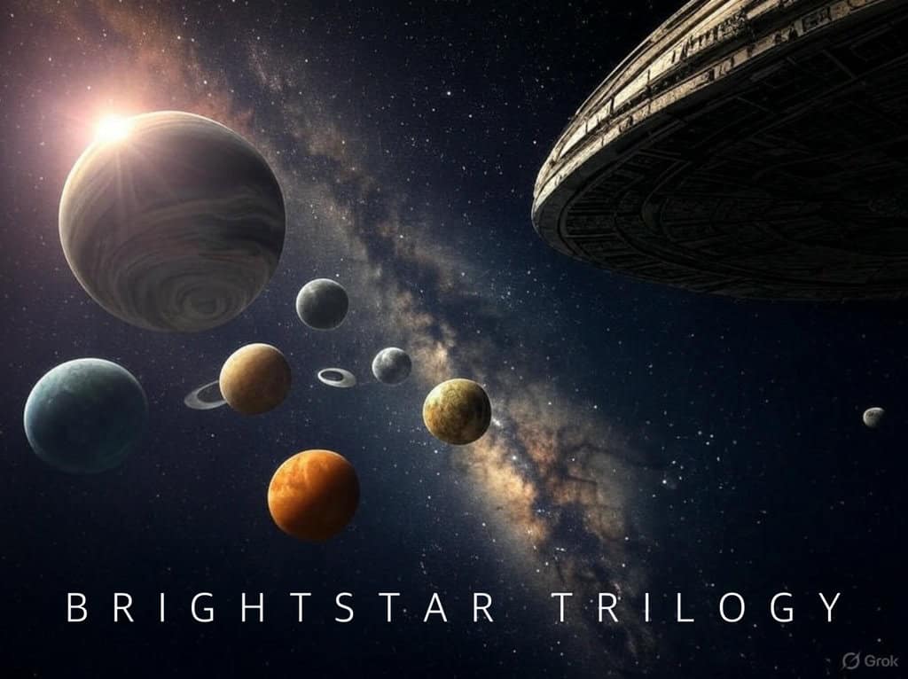 a graphic for the bright star trilogy, a science fiction novel from Markus McDowell