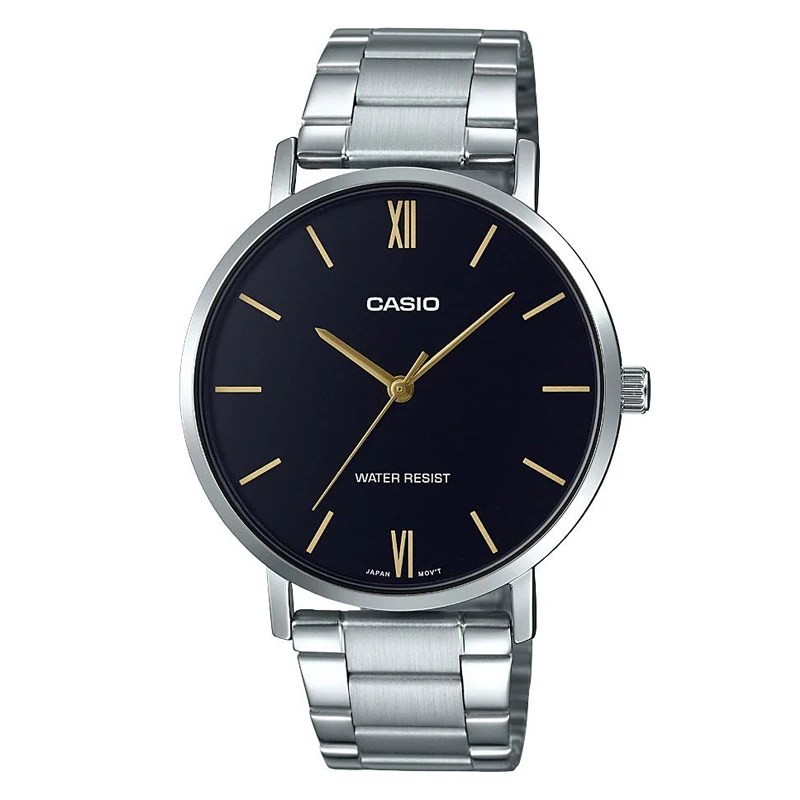 CASIO MTP-VT01D Quartz Watch for Men, Stainless Steel Bracelet, 30M Waterproof, Minimalist Slim Business Casual Timepiece