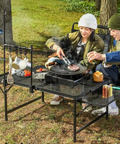 Table de pique-nique pliante avec étagère et panneaux latéraux pour camping