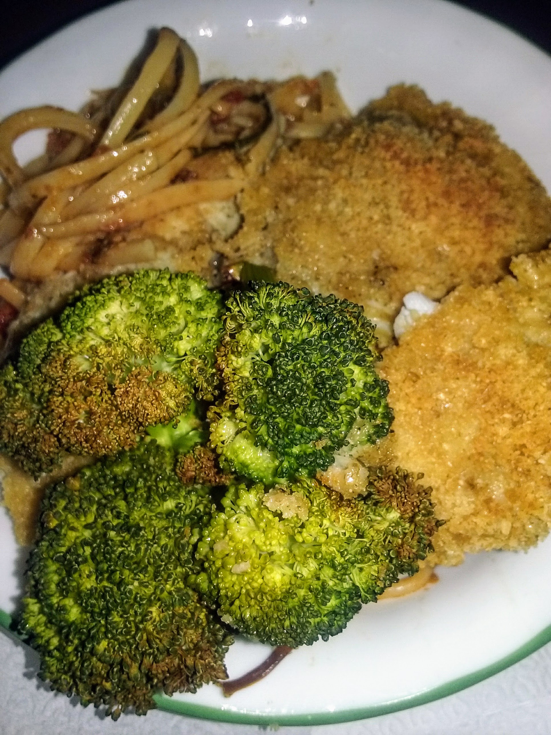 Italian crusted baked salmon w/Spaghetti in homemade vegetable sauce