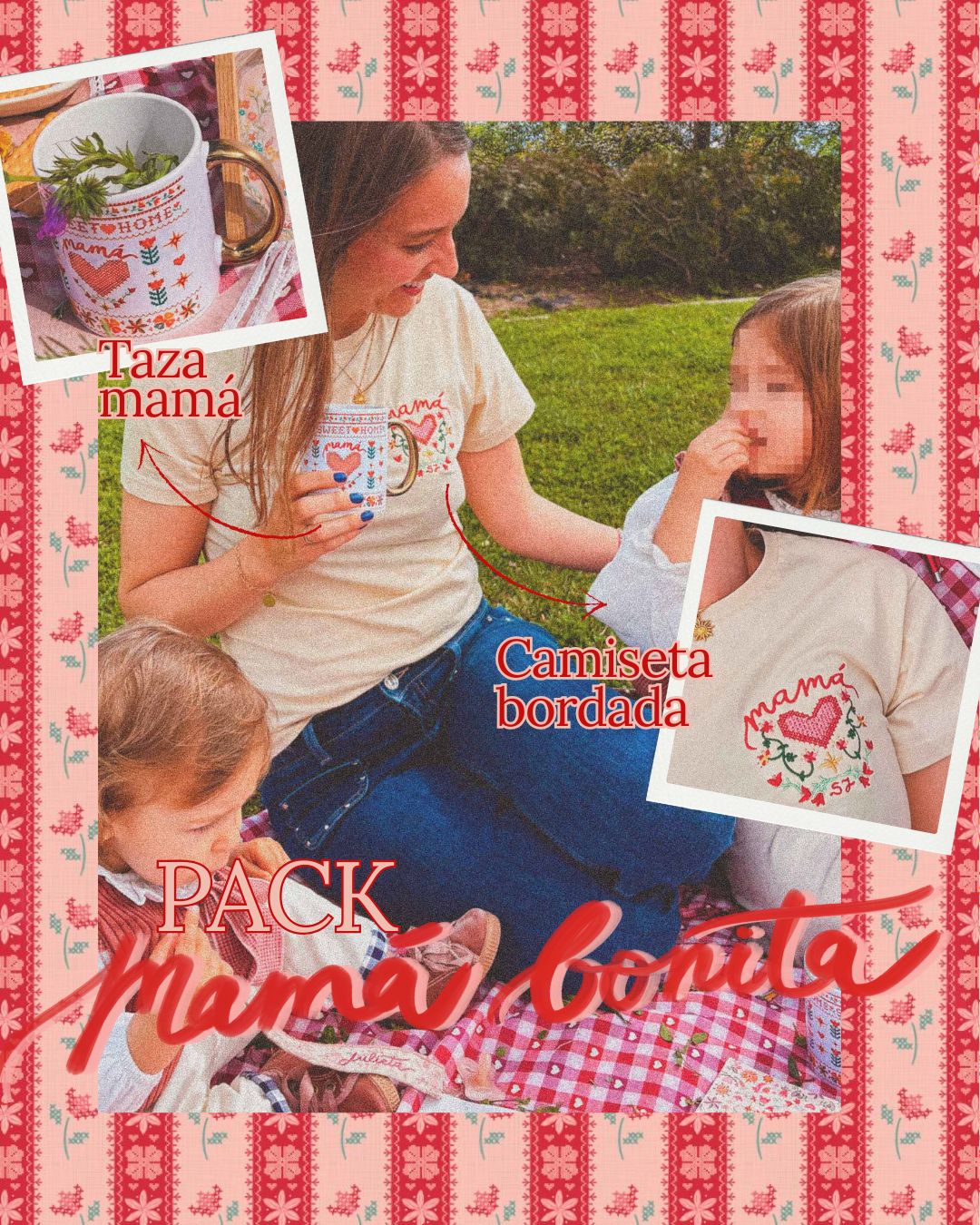 Pack Regalo mamá personalizado- Taza mamá y Camiseta mamá bordada con iniciales de hijos