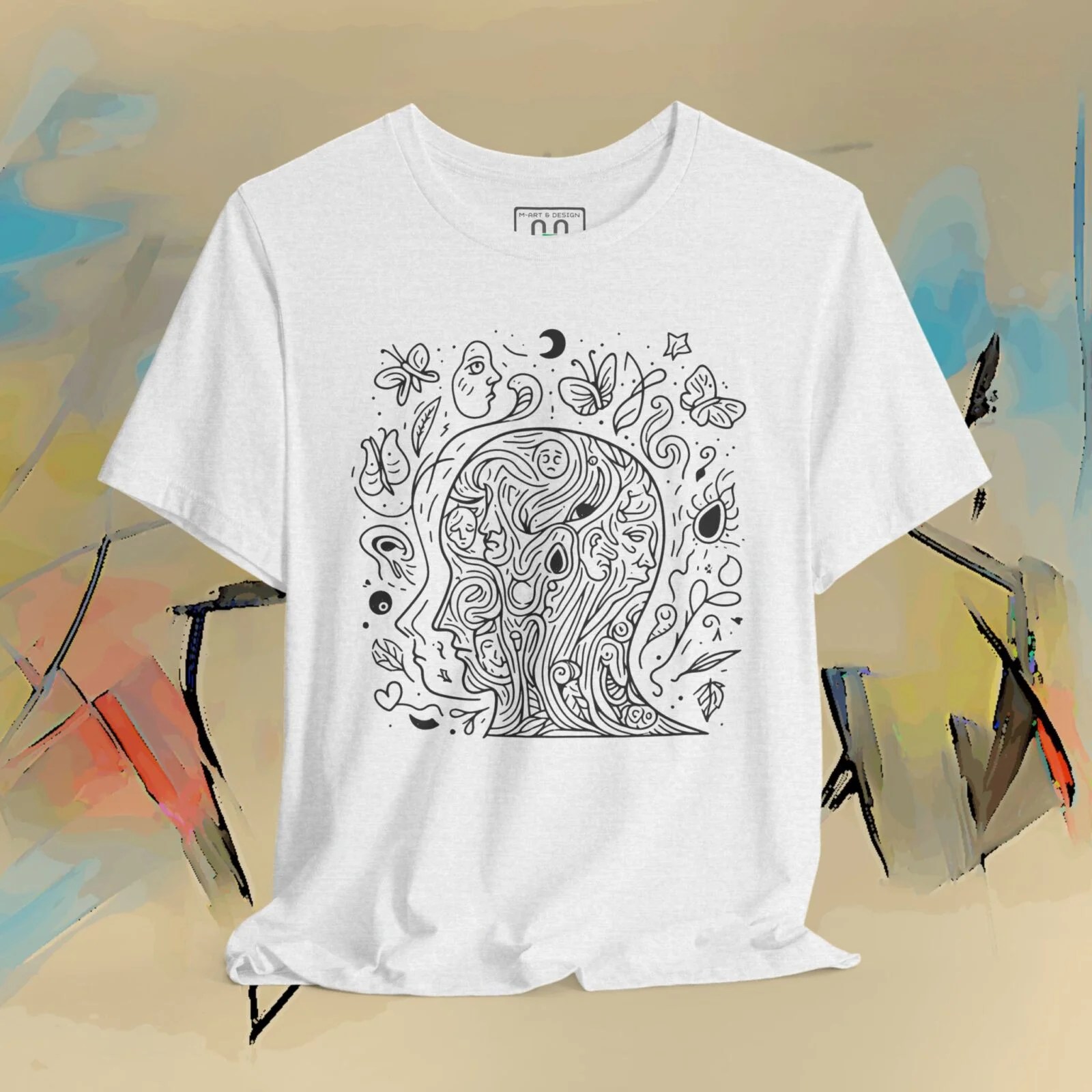 Psychedelic Line Art Tee — Cosmic Mind Floral Doodle T-Shirt – Lineart Bella+Canvas T-shirt by Martume (Detail view)