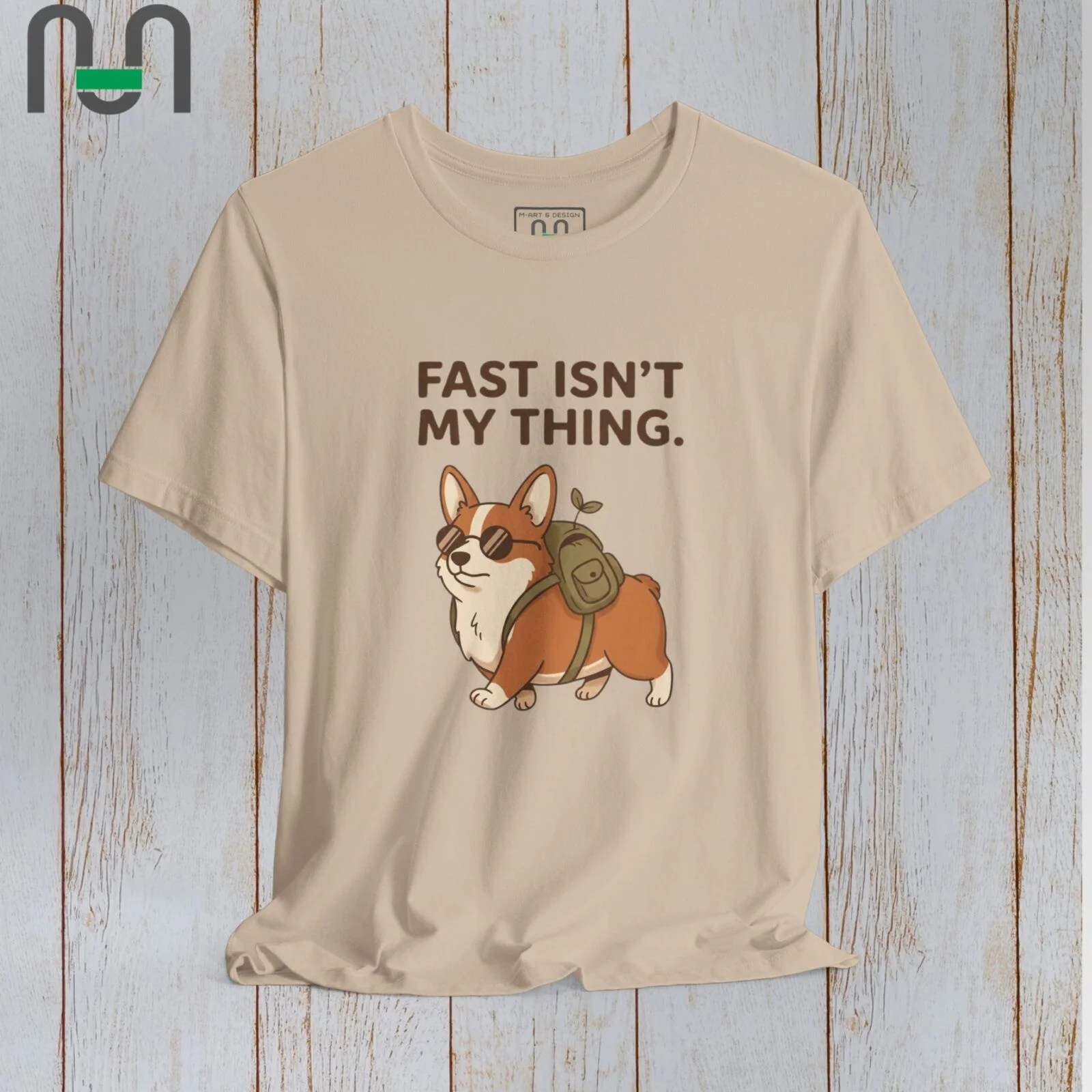 Corgi Hiking Tee – "Fast Isn't My Thing" Funny Dog Graphic T-Shirt – Animal Bella+Canvas T-shirt by Martume (Additional view 7)