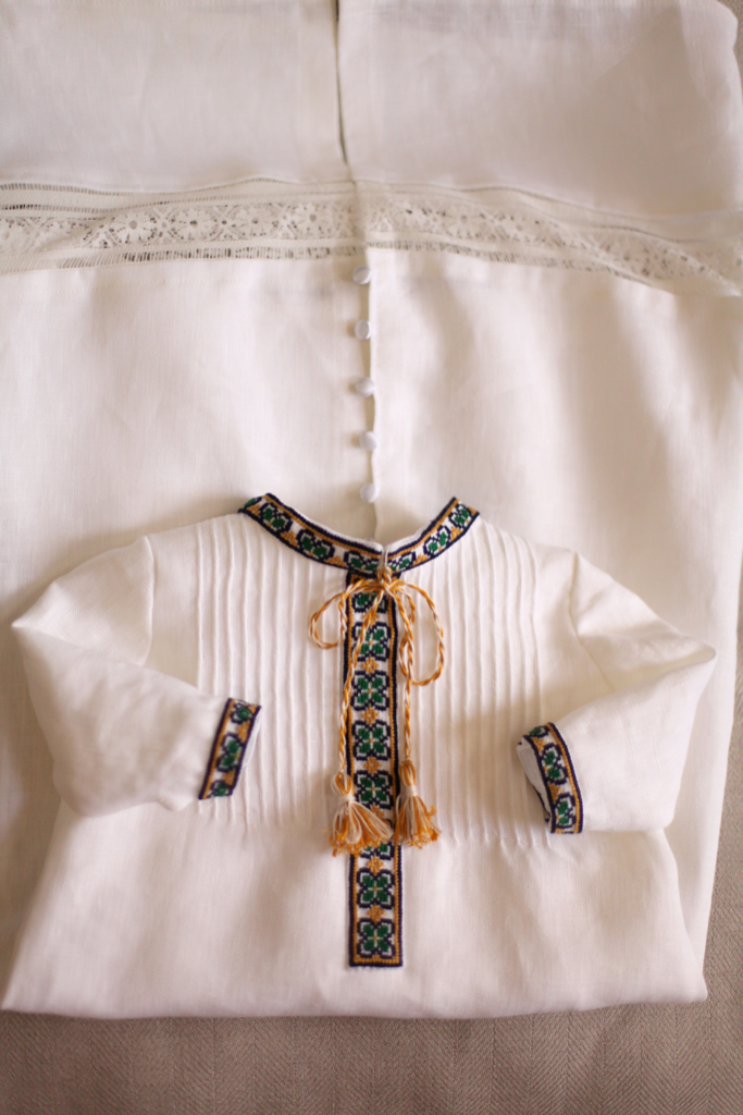 Celtic Irish Embroidered linen boys christening gown