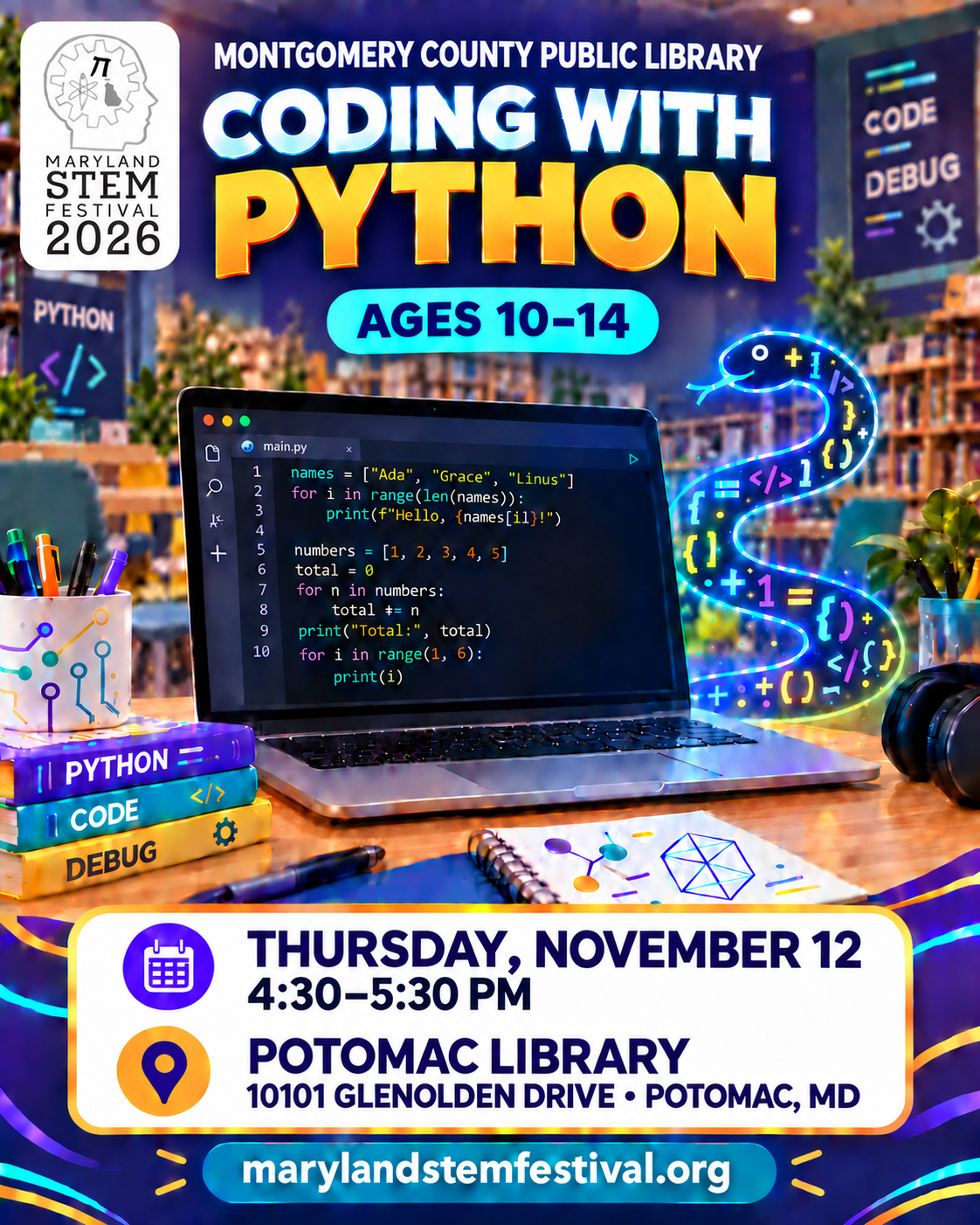 Coding with Python (Ages 10-14) on November 12, 2026