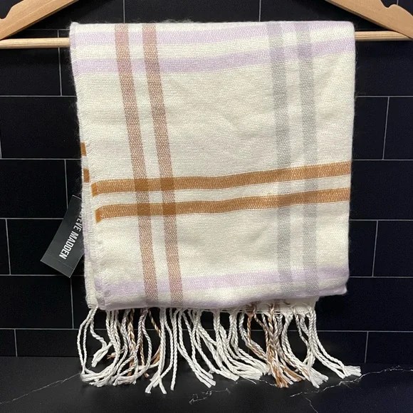 Steve Madden Ivory Plaid Blanket Scarf - $25