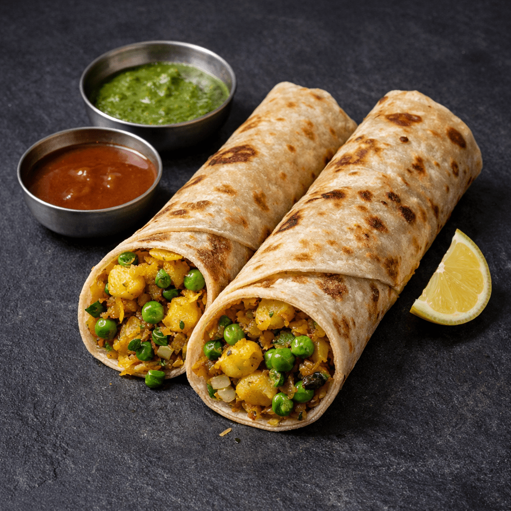 Aloo-Erbsen-Kati-Rolle