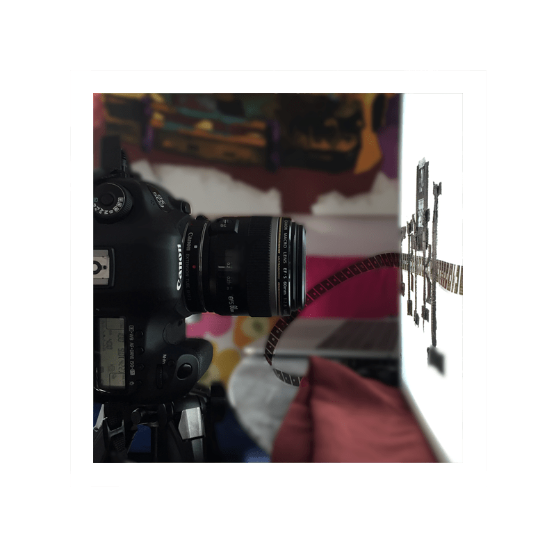 The camera needs to always be on the same plane as the film. Before shooting, I always make sure that the lightbox and the lens are parallel to each other.