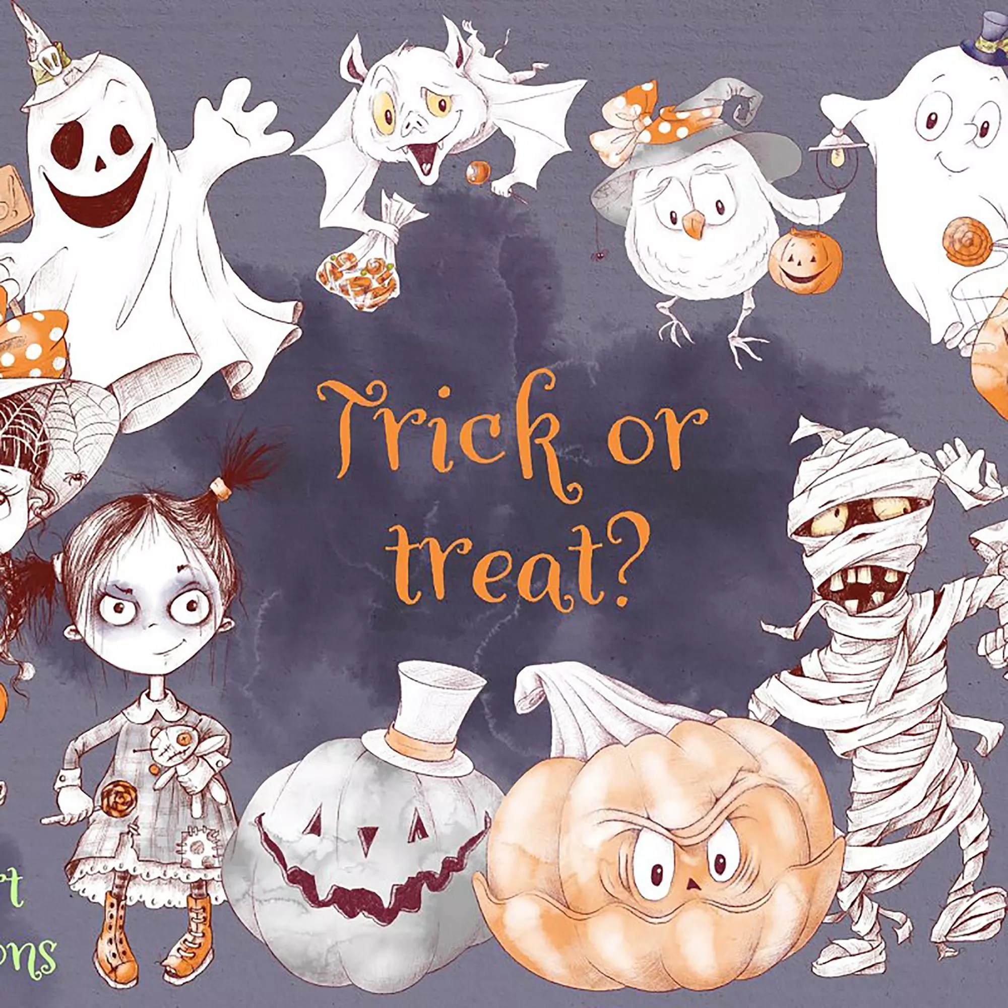 Take away your halloween worries. Trick Or Treat Clipart 183 Halloween Clipart Png Master Bundles