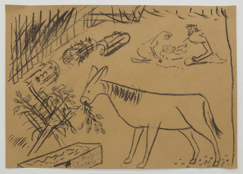 Lin May Saeed, “Noel,” charcoal on brown paper, courtesy of the artist