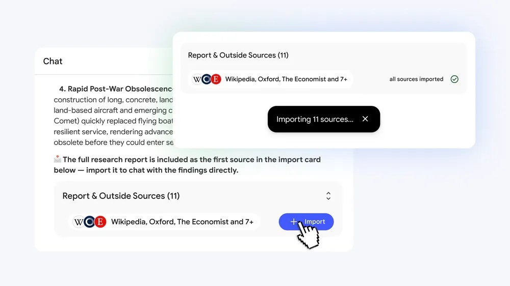 Google official NotebookLM image showing source importing and source discovery workflow
