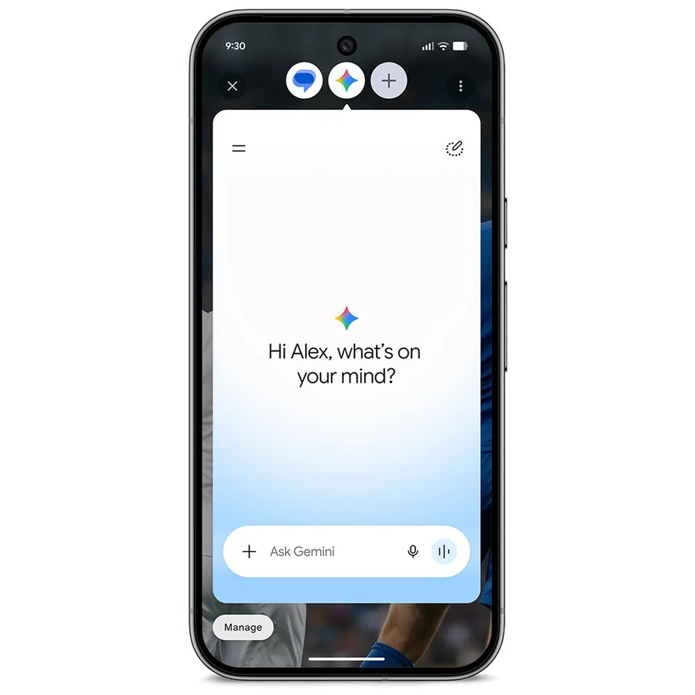 Official Google Pixel image showing the new Bubbles multitasking view