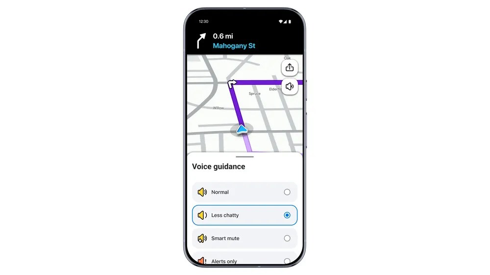 Waze official screen showing less chatty navigation prompts
