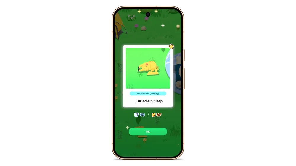 Pokémon Sleep app screen showing a curled-up sleep style reward