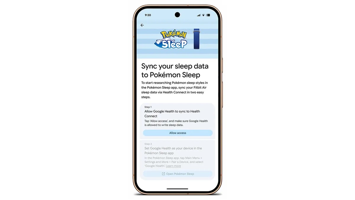 Pokémon Sleep onboarding screen showing steps to sync sleep data