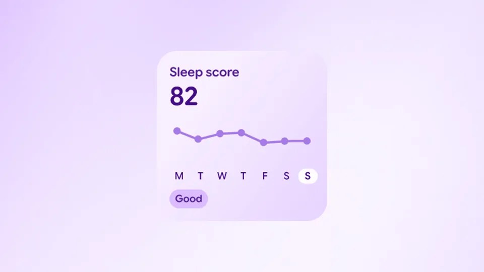 Google Health sleep score screen with a weekly graph and Good rating