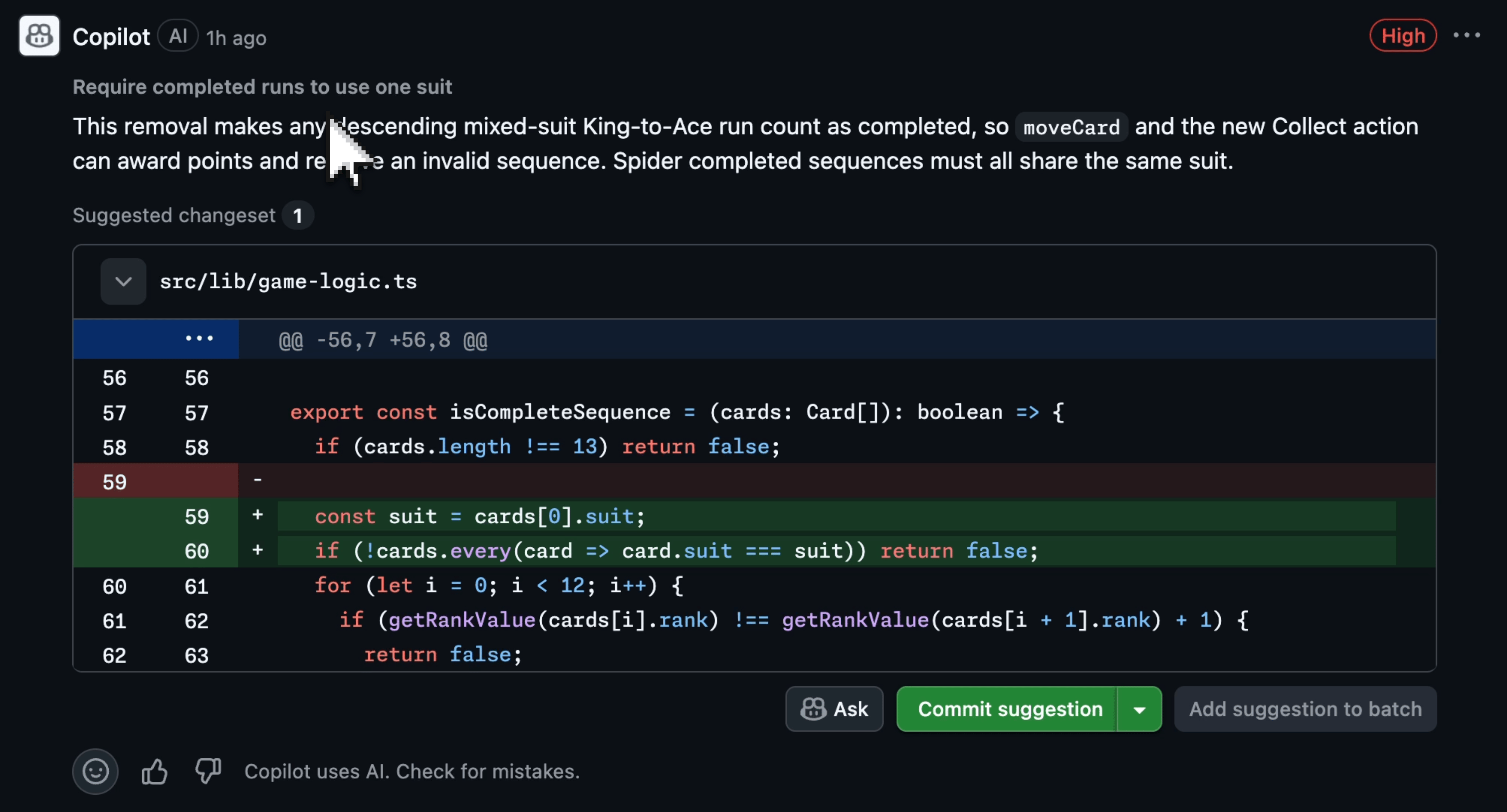 GitHub Copilot code review comment with a concise finding title