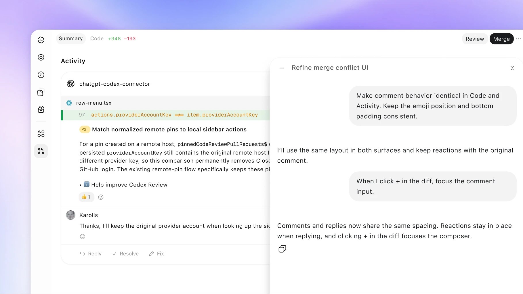 OpenAI DevDay 공식 자료에 실린 Codex 코드 리뷰 화면