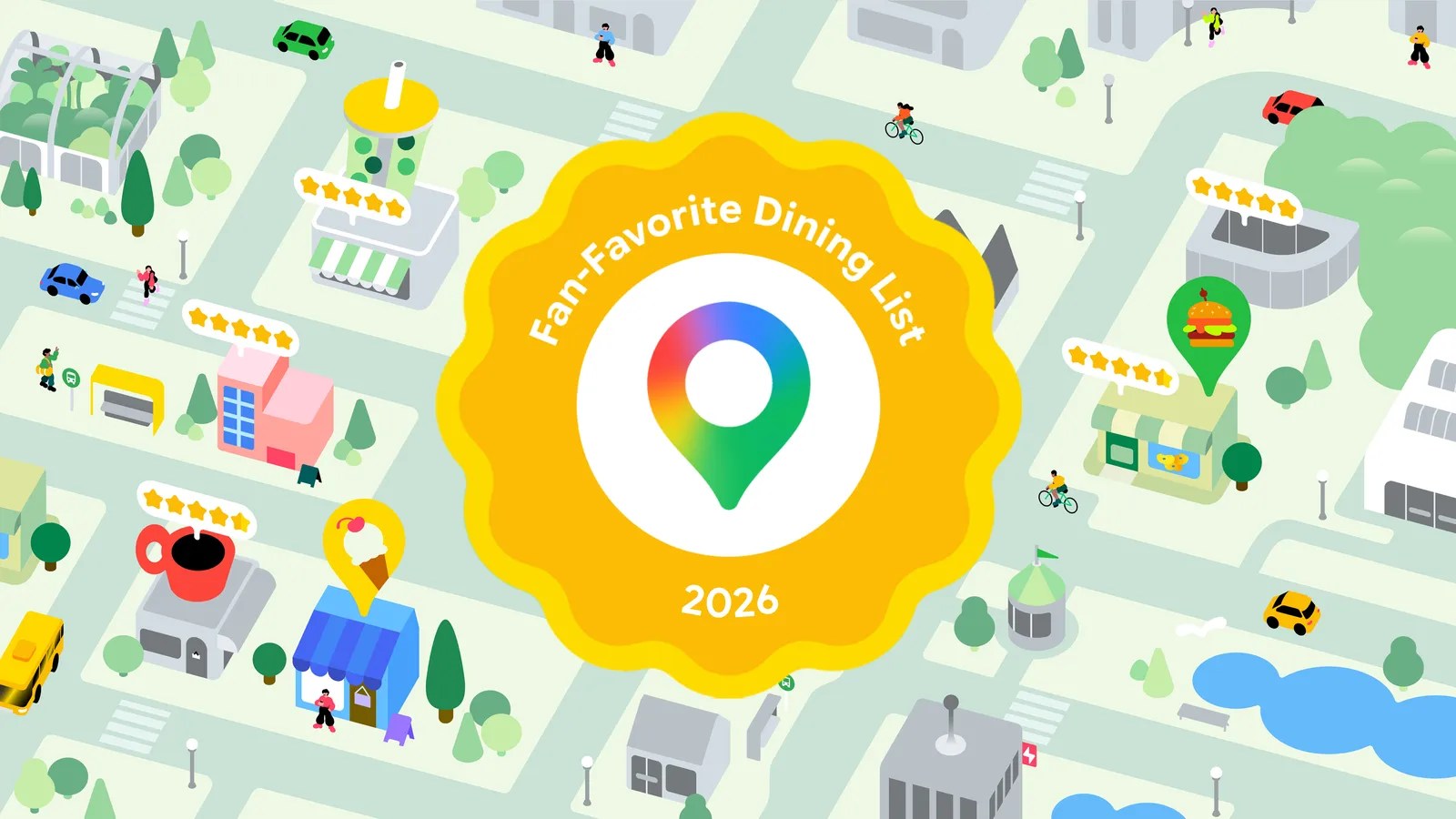 식당을 소재로 한 지도 일러스트 위에 ‘Fan-Favorite Dining List 2026’ 제목을 배치한 구글 공식 이미지