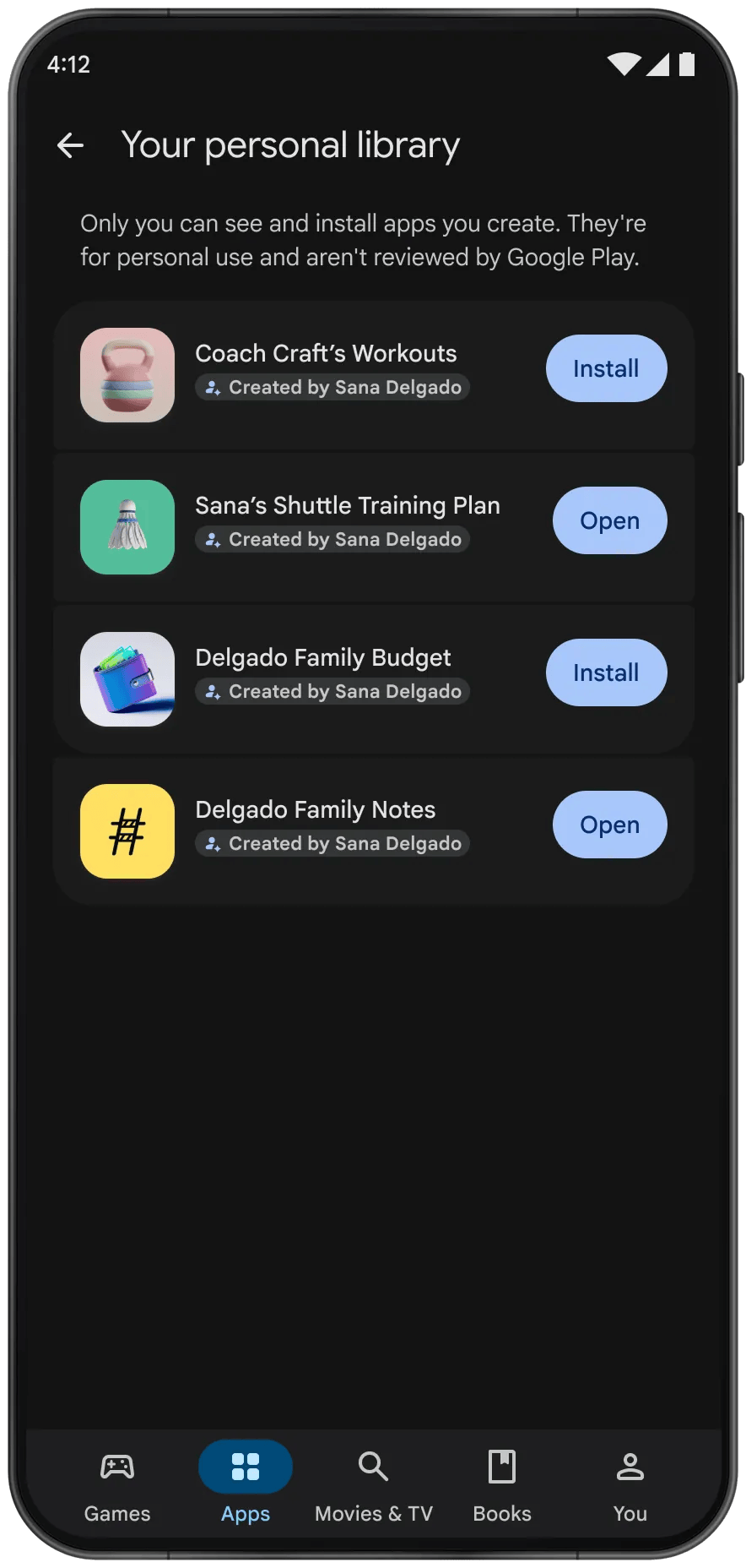 Google Play経由で自作のスポーツリーグ用アプリを使うAndroidスマートフォンの画面