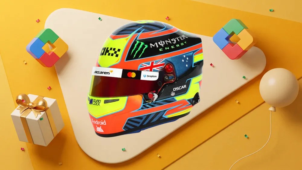 Full-size replica of Oscar Piastri’s 2026 season racing helmet