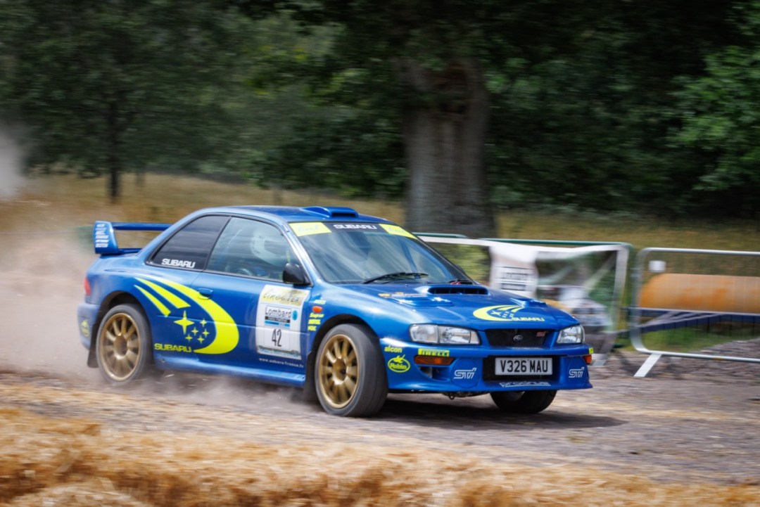 Historic rally car performing on the demonstration course at the 2026 Longleat Motor Show Weekender