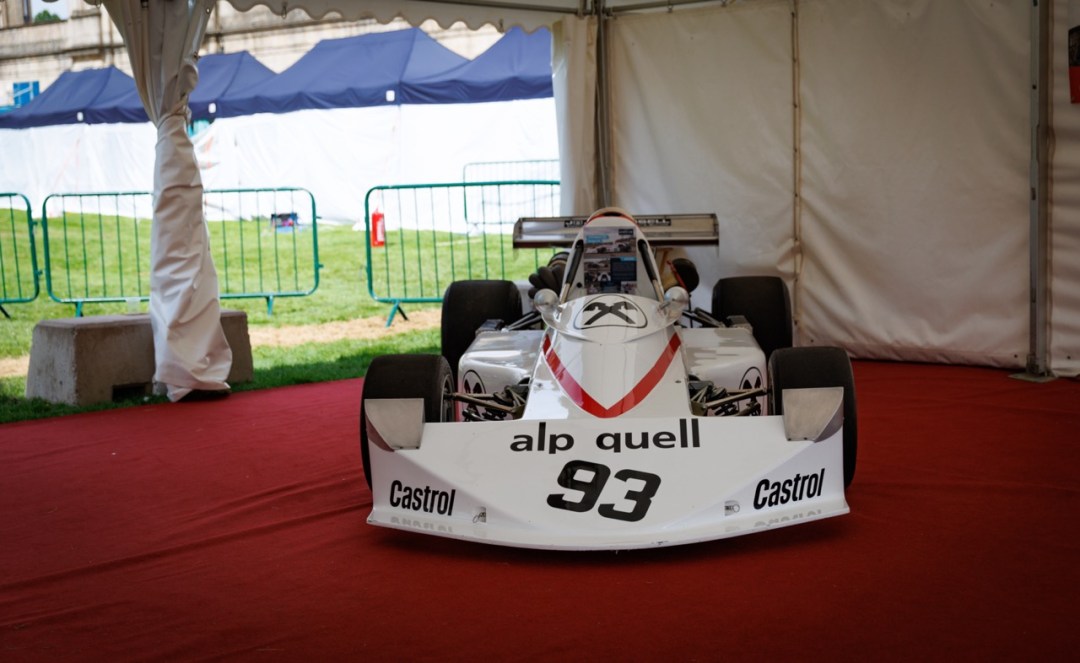Historic single-seater racing car displayed in the event paddock